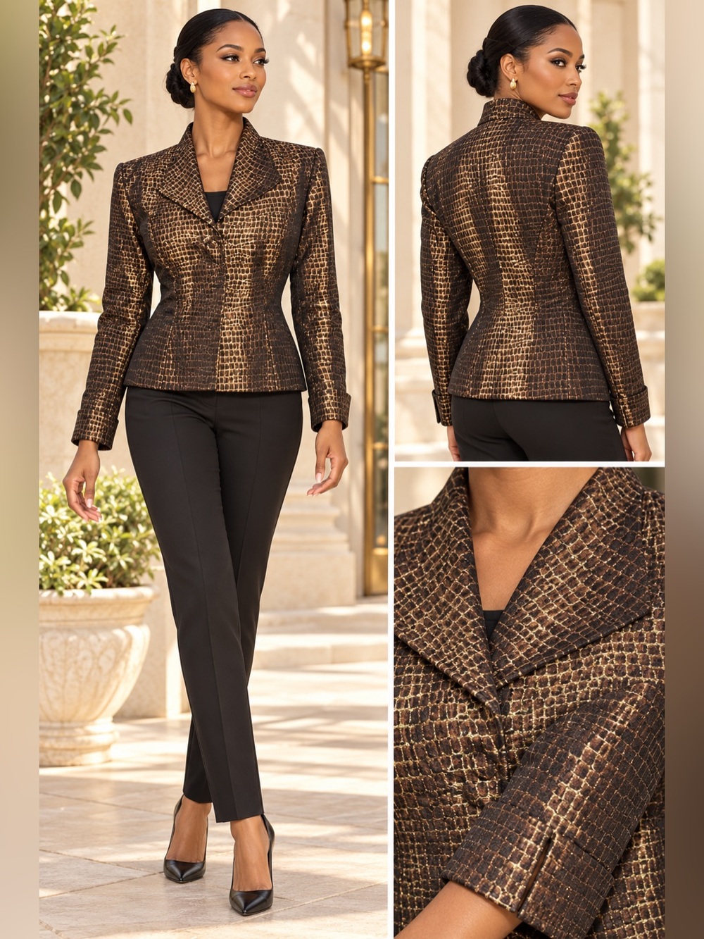 St. Anthony Evening Black and Gold Croc-Print Blazer